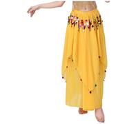 Oyolan Femme Jupe Danse du Ventre Paillette Jupette Danse Orientale Belly Dance Costume Halloween Carnaval Jaune Taille Unique