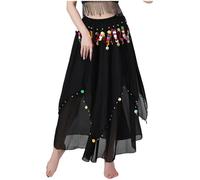 Oyolan Femme Jupe Danse du Ventre Paillette Jupette Danse Orientale Belly Dance Costume Halloween Carnaval Noir Taille Unique