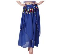 Oyolan Femme Jupe Danse du Ventre Paillette Jupette Danse Orientale Belly Dance Costume Halloween Carnaval Bleu Royal Taille Unique