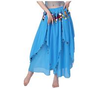 Oyolan Femme Jupe Danse du Ventre Paillette Jupette Danse Orientale Belly Dance Costume Halloween Carnaval Bleu Clair Taille Unique