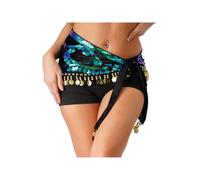 Oyolan Femme Jupe Foulard de Hanche Danse du Ventre Ceinture Paillette Franges Danse Orientale Vert Taille Unique