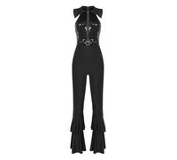Oyolan Femme Justaucorps Danse Paillette Brillant Combinaison Disco Danse Déguisement Année 70 Cosplay Halloween Carnaval Noir XL