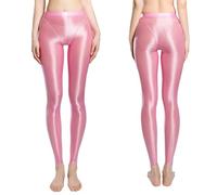 Oyolan Femme Legging Brillant Collant Leggings Sport Collants sans Semelles Pantalons Longs Translucide Réfléchissant Pantalon Noir Brillant Rose M