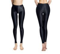 Oyolan Femme Legging Brillant Collant Leggings Sport Collants sans Semelles Pantalons Longs Translucide Réfléchissant Pantalon Noir Brillant Noir M