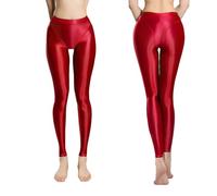 Oyolan Femme Legging Brillant Collant Leggings Sport Collants sans Semelles Pantalons Longs Translucide Réfléchissant Pantalon Noir Brillant Bourgogne L