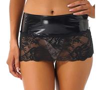 Oyolan Femme Mini Jupe Courte Sexy Faux Cuir Soirée Mouillé Wetlook Jupe de Club Fête Costume Clubwear S-XXL Type D Noir M