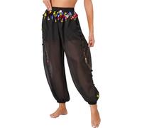 Oyolan Femme Pantalon Danse du Ventre Paillette Frangé Costume Danse Orientale Pantalon Sarouel Belly Dance Noir Taille Unique