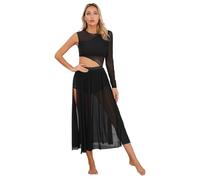 Oyolan Femme Robe Danse Contemporaine Robe Danse Lyrique Asymétrique Justaucorps Danseuse Entraînement Costume Spectacle S-XXL Noir S