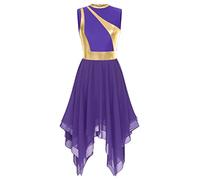 Oyolan Femme Robe Danse Contemporaine sans Manches Asymétrique Robe Danse Lyrique Costume Spectacle Dancewear S-XXL Violet S