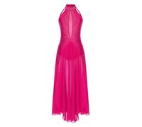 Oyolan Femme Robe Danse Latine Strass sans Manches Justaucorps Robe Danse Salsa Samba Chacha Jazz Costume Danse Contemporaine Dancewear S-XXL C Rose Vif L