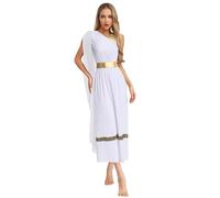 Oyolan Femme Robe Déesse Grecque sans Manches Déguisement Grecque Romaine Antique Costume Carnaval Halloween Blanc L