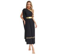 Oyolan Femme Robe Déesse Grecque sans Manches Déguisement Grecque Romaine Antique Costume Carnaval Halloween Noir XXL