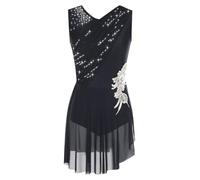 Oyolan Femme Robe Patinage Artistique Justaucorps Gymnastique Danse Strass sans Manches Tenue Danse Contemporaine S-XXL C Noir L
