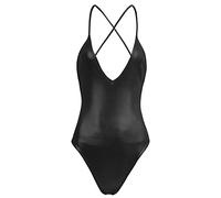 Oyolan Femme Sexy Body Moulant Bodysuit Métallique Brillant Justaucorps Danse Jazz Moderne Costume Spectacle Party Clubwear S-3XL Noir M