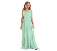Oyolan Fille Robe Mariage Longue Robe Princesse Soirée Cérémonie sans Manches Elégant pour Enfant 5-14 Ans Menthe Verte 9-10 Ans