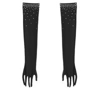 Oyolan Gants Longs pour Enfant Fille Gants Mitaines Princesse Strass Mariage Anniversaire Fête Soirée Noir 7-8 ans