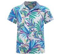 Oyolan Garçon Chemise Hawaïenne Manches Courtes Été Chemisette Top Haut Casual Vêtement Costume Vacances Plage B Bleu Vert 11-12 Ans