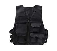 Oyolan Gilet de Pêche pour Enfant Garçon Fille Gilet Photographe Multipoches Camouflage Veste sans Manches Manteau Réglable Jeux Extérieurs de Chasse de Combat Camping Noir 8-14 ans