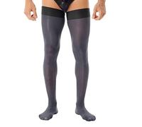 Oyolan Homme Bas Sexy Collant Transparent Sissy Lingerie Hot Chaussette Brillant Stocking Gay sous-vêtement Type B Noir Taille Unique