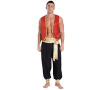 Oyolan Homme Costume Prince Arabe Déguisement Arabe Roi Pantalon Sarouel et Gilet sans Manches Cosplay Carnaval Halloween Fête Tenue B Bordeaux Noir L