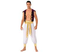 Oyolan Homme Costume Prince Arabe Déguisement Arabe Roi Pantalon Sarouel et Gilet sans Manches Cosplay Carnaval Halloween Fête Tenue F Blanc L