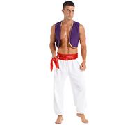 Oyolan Homme Costume Prince Arabe Déguisement Arabe Roi Pantalon Sarouel et Gilet sans Manches Cosplay Carnaval Halloween Fête Tenue E Rouge L