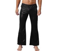 Oyolan Homme Pantalon Evasé Paillette Brillant Pantalon Costume Disco Danse Pants S-M Noir S