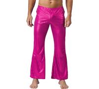 Oyolan Homme Pantalon Evasé Paillette Brillant Pantalon Costume Disco Danse Pants S-M Rose M
