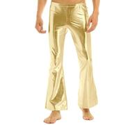 Oyolan Homme Pantalon Métallique Brillant Pantalon Evasé Costume Disco Danse S-XXL A Or XL