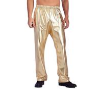Oyolan Homme Pantalon Métallique Brillant Pantalon Evasé Costume Disco Danse S-XXL B Or S