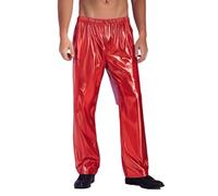 Oyolan Homme Pantalon Métallique Brillant Pantalon Evasé Costume Disco Danse S-XXL B Rouge XL