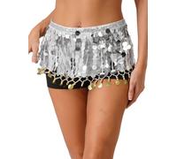 Oyolan Jupe Danse du Ventre Paillette Femme Ceinture Danse Orientale Echarpe Foulard de Hanche Belly Dance Blanc Taille Unique