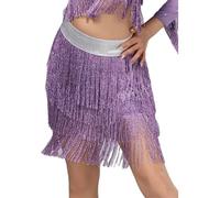 Oyolan Jupe de Danse du Ventre à Franges Taille Elastique Jupe Swing Danse Latine Cha Cha Samba Violet M