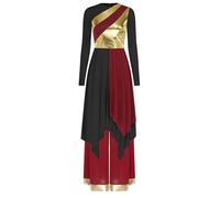 Oyolan Robe Danse Liturgique Femme Robe Choeur Louange Manches Longues avec Pantalon Tenue de Prière Bordeaux Noir S