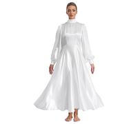 Oyolan Robe Danse Liturgique Femme Robe Choeur Louange Manches Longues Robe Prière Blanc XL