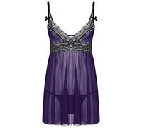 Oyolan Robe de Chambre Homme Sexy Sissy Lingerie Dentelle Nuisette Transparente Erotique Vêtement de Nuit Pyjama Sleepwear M-XXL Violet L