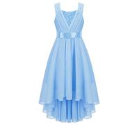 Oyolan Robe Soirée Fille Paillette sans Manche avec Nœud Papillon Robe Princesse Demoiselle d'honneur Mariage Anniversaire Cérémonie Fête 4-12 Ans Type A Bleu 9-10 Ans