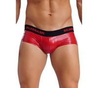 Oyolan String Latex pour Homme Slip Caleçon Culotte Jockstrap sous-vêtement Lingerie Wetlook Shorty Rouge L