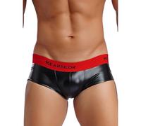 Oyolan String Latex pour Homme Slip Caleçon Culotte Jockstrap sous-vêtement Lingerie Wetlook Shorty Noir XXL