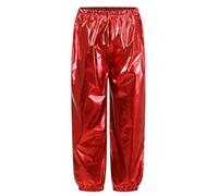 Oyolan Unisexe Enfant Pantalon Hip Hop Métallique Brillant Pantalon de Jogging Danse Moderne Jazz Disco Tenue Carnaval Spectacle Rouge 7-8 Ans