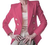 Oyrcvweuy Blazer vintage pour femme à double boutonnage, couleur unie, coupe ajustée, poche à revers cranté, cardigan de bureau à manches longues, veste pour femme
