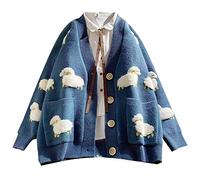 Oyrcvweuy Cardigan en tricot à manches longues pour femme, motif de mouton de dessin animé, manteau Harajuku surdimensionné avec poches, veste pour femme