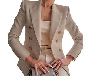Oyrcvweuy Femmes Vintage Blazer Veste Double Boutonnage Couleur unie Slim Fit Manteau cranté revers poche à manches longues Bureau Cardigan femmes veste