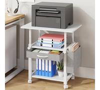 OYRREU Meuble Imprimante 3 Niveaux, Support Bureau avec roulettes, Blanc | Meuble pour Imprimante 56x38 cm, Meuble Imprimante avec Rangement, sous Bureau Scanner Fax Imprimante 3d