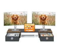 OYRREU Support Double Écran pour Bureau Rehausseur Écran PC avec 2 Tiroir en Tissu Étagère de Bureau Support pour Écran d'ordinateur Portable Étagère de Rangement pour Travail et Jeux Bois Rustique