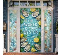 Oyster Lot de 3 housses de porte de bienvenue côtières nautiques citron, corail, été, turquoise, toile de fond pour porche de vacances, bannière, décoration pour porte d'entrée, intérieur et extérieur