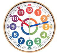 Oyster&Pop Horloge d'apprentissage pour enfants - Horloges d'apprentissage silencieuses pour apprendre l'heure - Horloges pour enfants sans tic-tac pour chambre à coucher - Horloges de salle de classe