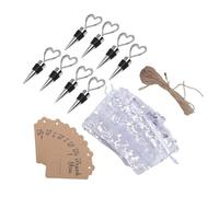 Oytrui Ensemble de Bouchon de Vin en Forme de Coeur 8PCS, Bouchons de Bouteille en Alliage de Zinc en Silicone avec des Sacs en Organza Kraft Tags Corde de Jute, pour Mariage