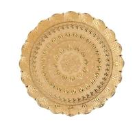 Oytrui Turkish Tea Coffee Serving Tray, Metal Round Metal Vintage Modèle en Relief Assiette de café avec Design élégant, pour les Cadeaux de Dessert de Commode Extérieure à Barre (Doré)