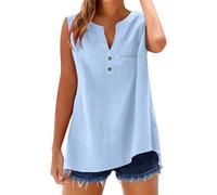 Oyuchga Débardeur d'été pour femme - Coton et lin - Sans manches - Grandes tailles - Col en V - Vintage - Couleur unie - Avec boutons - Décontracté - Bretelles amples, A Bu1, 3XL